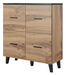 Comoda LOTTA, stejar wotan/negru, PAL, cu 4 usi, 110x45x119 cm