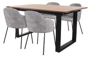 Set: masă extensibilă Grand + 4 scaune de dining Aura Black Bouclé