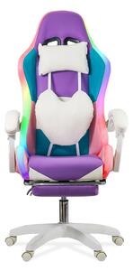 Scaun gaming cu iluminare RGB si suport pentru picioare OFF 298 mov si roz