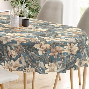 Goldea față de masă decorativă loneta - flori tropicale - ovală 120 x 180 cm