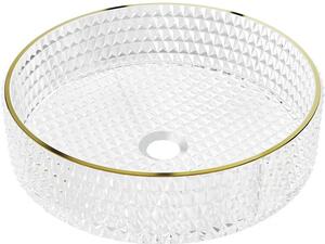 Mexen Aura sticlă chiuvetă pe blat 39 x 39 cm, Transparent/aurie - 24013905