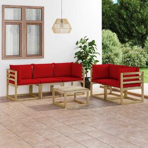 Set mobilier de grădină cu perne roșii, 6 piese