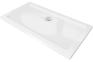 Mexen Flat cadă pentru duș dreptunghiulară slim 130 x 70 cm, Albă, sifon Crom - 40107013