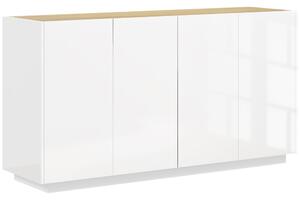 HOMCOM Bufet de Bucătărie cu Uși Amortizate și Rafturi Reglabile, pentru Sufragerie sau Living, 140x40x75 cm, Alb Lucios | Aosom Romania