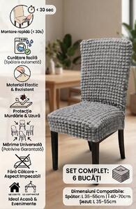 Set 6x Huse elastice universale pentru scaune – Material rezistent, lavabil, montare rapidă, Gri deschis
