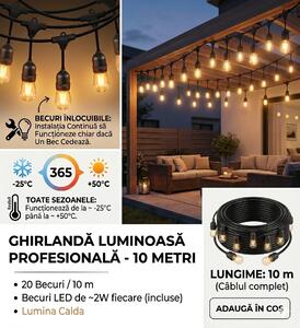 Ghirlanda luminoasa electrica, 10 Metri cu 20 Becuri, Incarcare Priza