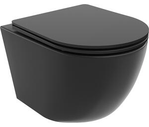 Mexen Lena vas de toaletă Rimless cu capac slim cu închidere lentă , duroplast, Negru mat - 30221085