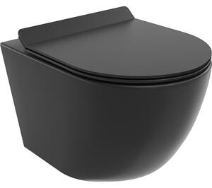 Mexen Lena vas de toaletă Rimless cu capac slim cu închidere lentă , duroplast, Negru mat - 30220185