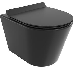 Mexen Rico vas de toaletă Rimless cu capac slim cu închidere lentă , duroplast, Negru mat - 30720185