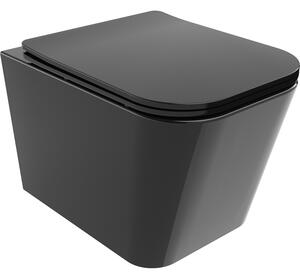Mexen Teo vas de toaletă Rimless cu capac slim cu închidere lentă , duroplast, Neagră - 30854070