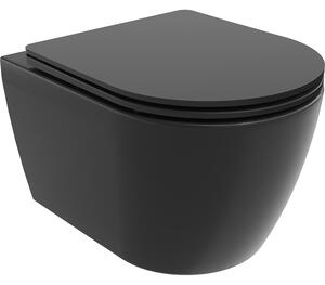 Mexen Carmen vas de toaletă Rimless cu capac slim cu închidere lentă , duroplast, Negru mat - 30881085