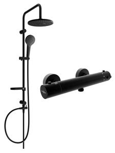 Mexen Erik, set de duș cu duș cu efect de ploaie și baterie termostatică KAI, negru mat, 77100205-70