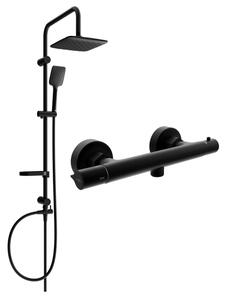 Mexen Sven set de duș cu pară de tip ploaie și baterie de duș termostatică Slim, Neagră - 77105262-70