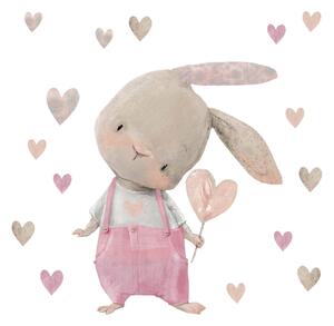 INSPIO-Autocolant textil - Stickere perete bebe - Pink bunny cu inima