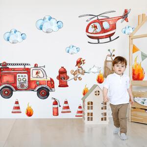 INSPIO-Autocolant textil - Autocolante de perete - Pompieri, camion de pompieri și elicopter