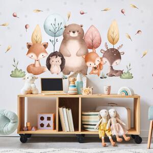 INSPIO-Autocolant textil - Sticker pentru pereti - animale de pădure și copaci colorați