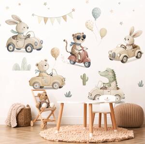 INSPIO-Autocolant textil - Sticker perete copii - Animale în mașini