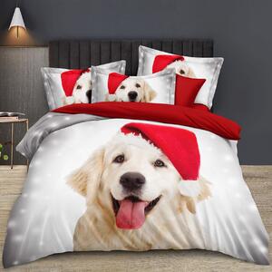 Lenjerie de pat din bumbac gri deschis, CHRISTMAS DOG + husa de perna 40 x 50 cm gratuit