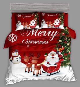 Lenjerie de pat din bumbac rosu MERRY CHRISTMAS + husa de perna 40 x 50 cm gratuit