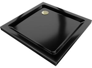 Cadă de duș Mexen Slim, pătrată 70x70x5 cm + sifon auriu, negru, 40707070G