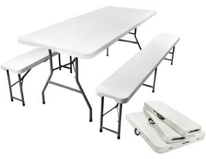 Set Masa de gradina cu 2 banci, pentru terasa sau curte, pliabila, dreptunghiulara, otel, 180x74x74