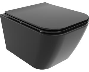 Mexen Madox vas de toaletă Rimless cu capac slim cu închidere lentă, duroplast, Negru mat - 30154070