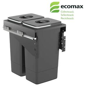 Cos gunoi incorporabil Ecomax Front 40, cu extragere automata, colectare selectiva, gri orion, 2 x 26 l