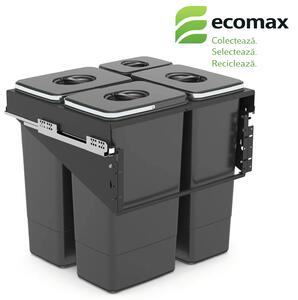 Cos gunoi incorporabil Ecomax Front 60, cu extragere automata, colectare selectiva, gri orion, 3 x 26 l + 1 x 7 l