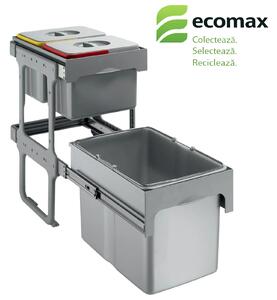 Cos gunoi incorporabil Ecomax Tandem Short 40, colectare selectiva, gri, 1 x 34 l + 2 x 12 l