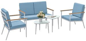 Outsunny Set de Mobilier de Grădină din 5 Piese cu Canapea, 2 Fotoli și 2 Măsuțe de Cafea, 118x72x80 cm, Albastru Deschis | Aosom Romania