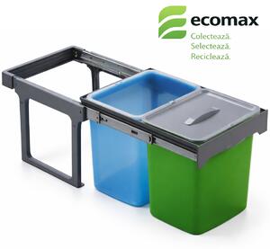 Cos gunoi incorporabil Ecomax Ekko Easy 40, cu extragere totala, colectare selectiva, 2 x 16 l