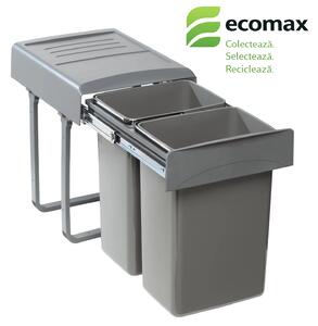 Cos gunoi incorporabil Ecomax Mega 40, cu extragere totala, colectare selectiva, 2 x 20 l