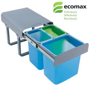 Cos gunoi incorporabil Ecomax Ekko 40, cu extragere totala, colectare selectiva, 1 x 16 l + 2 x 8 l