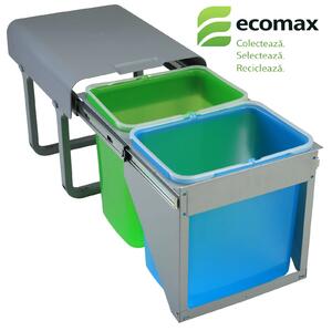 Cos gunoi incorporabil Ecomax Ekko Front 40, cu extragere automata, colectare selectiva, 2 x 16 l