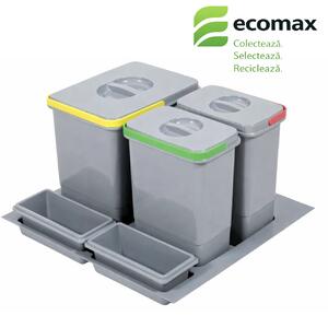 Cos gunoi incorporabil in sertar Ecomax Praktico 600, colectare selectiva, 1 x 15 l, 2 x 7 l