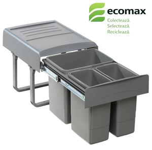 Cos gunoi incorporabil Ecomax Mega 40, cu extragere totala, colectare selectiva, 1 x 15 l + 2 x 7 l