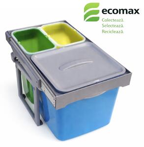 Cos gunoi incorporabil Ecomax Ekko Easy 40, cu extragere totala, colectare selectiva, 1 x 16 l + 2 x 8 l