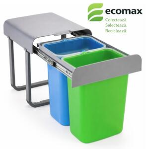 Cos gunoi incorporabil Ecomax Aladin 40, cu extragere totala, colectare selectiva, 2 x 8 l
