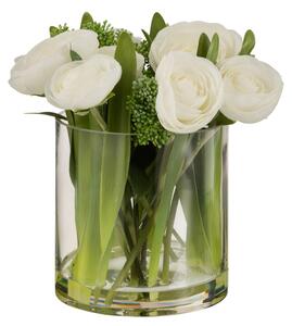Vaza cu flori artificiale, Textil, Alb, 24x24x26 cm