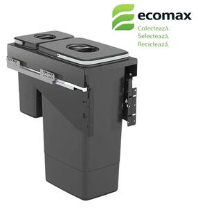 Cos gunoi incorporabil Ecomax Front 30, cu extragere automata, colectare selectiva, gri orion, 1 x 26 l + 1 x 7 l
