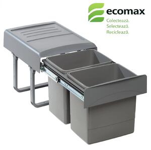Cos gunoi incorporabil Ecomax Mega 40, cu extragere totala, colectare selectiva, 2 x 15 l