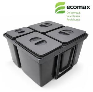 Cos gunoi incorporabil in sertar Ecomax Jazz 60, colectare selectiva, gri orion, 3 x 15 l + 1 x 7 l
