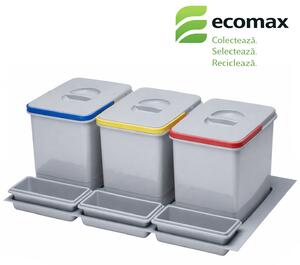 Cos gunoi incorporabil in sertar Ecomax Praktico 800, colectare selectiva, 3 x 15 l