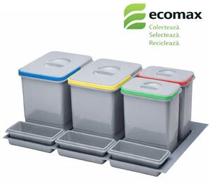 Cos gunoi incorporabil in sertar Ecomax Praktico 800, colectare selectiva, 2 x 15 l, 2 x 7 l
