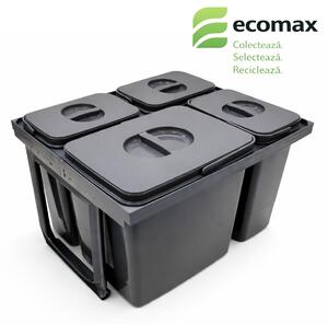 Cos gunoi incorporabil in sertar Ecomax Jazz 45, colectare selectiva, gri orion, 1 x 15 l + 3 x 7 l