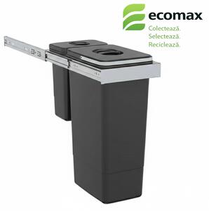 Cos gunoi incorporabil Ecomax Smart Inox 30, cu extragere totala, colectare selectiva, 1 x 26 l + 1 x 7 l