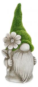 Decoratiune pentru gradina Gnome With Flower, Gri Verde, Compozit, 31 cm