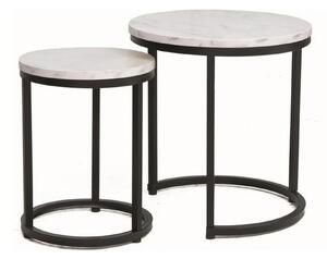 Set 2 masute cafea HOLA, alb cu efect de marmura/negru, PAL laminat/ot