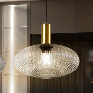 Schuller Valencia Lampă suspendată Norma, Ø 30 cm, negru/clear, sticlă, E27, reglabil, Transparent, Camera de zi / sufragerie, Sticlă