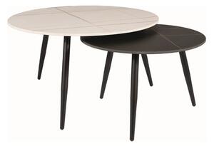 Set 2 masute cafea KORA B, alb cu efect de marmura/negru cu efect de m